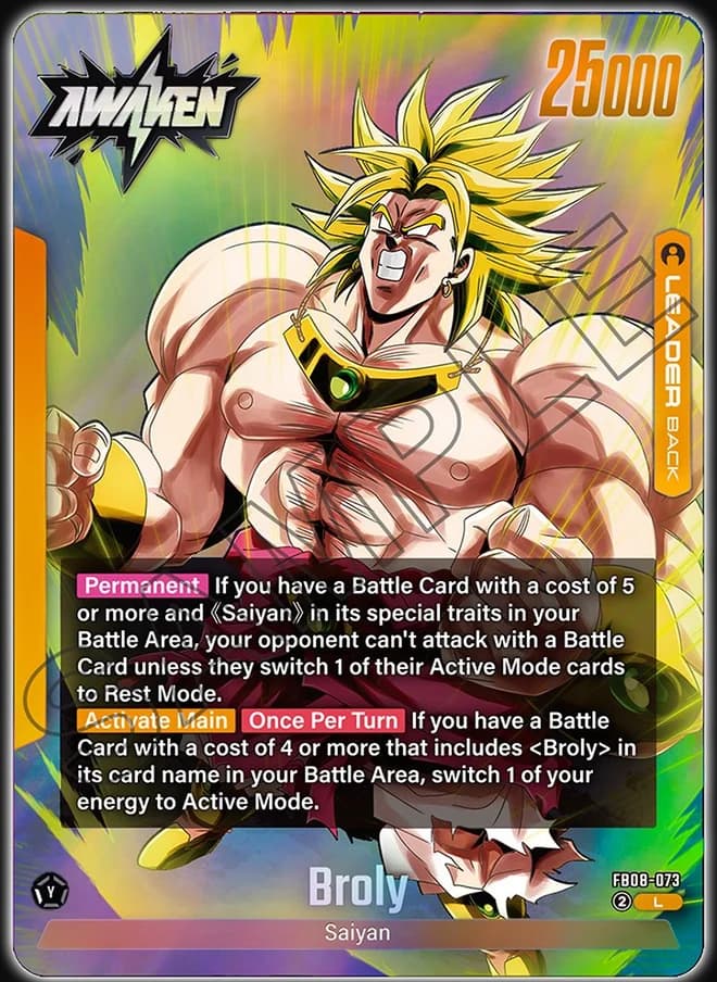 Broly FB08-073 Yellow leader card, awakened side