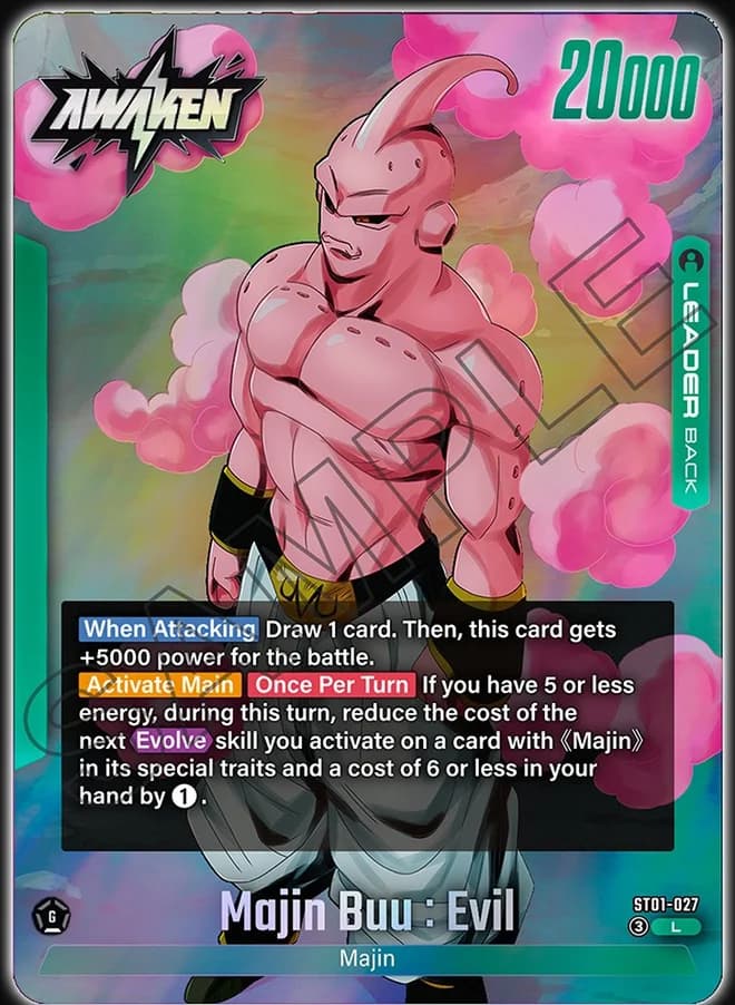 Majin Buu Evil ST01-027 Green leader card, awakened side