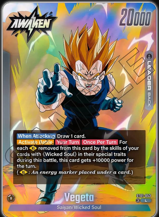Vegeta ST01-053 Black leader card, awakened side (the Majin Vegeta deck)