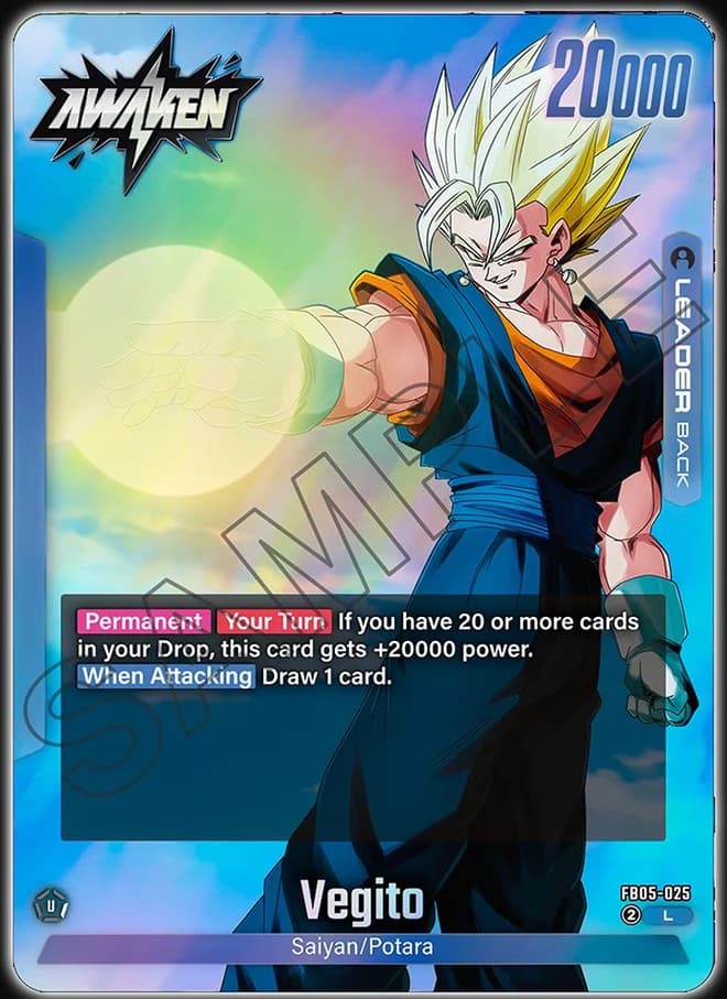 Vegito FB05-025 Blue leader card, awakened side