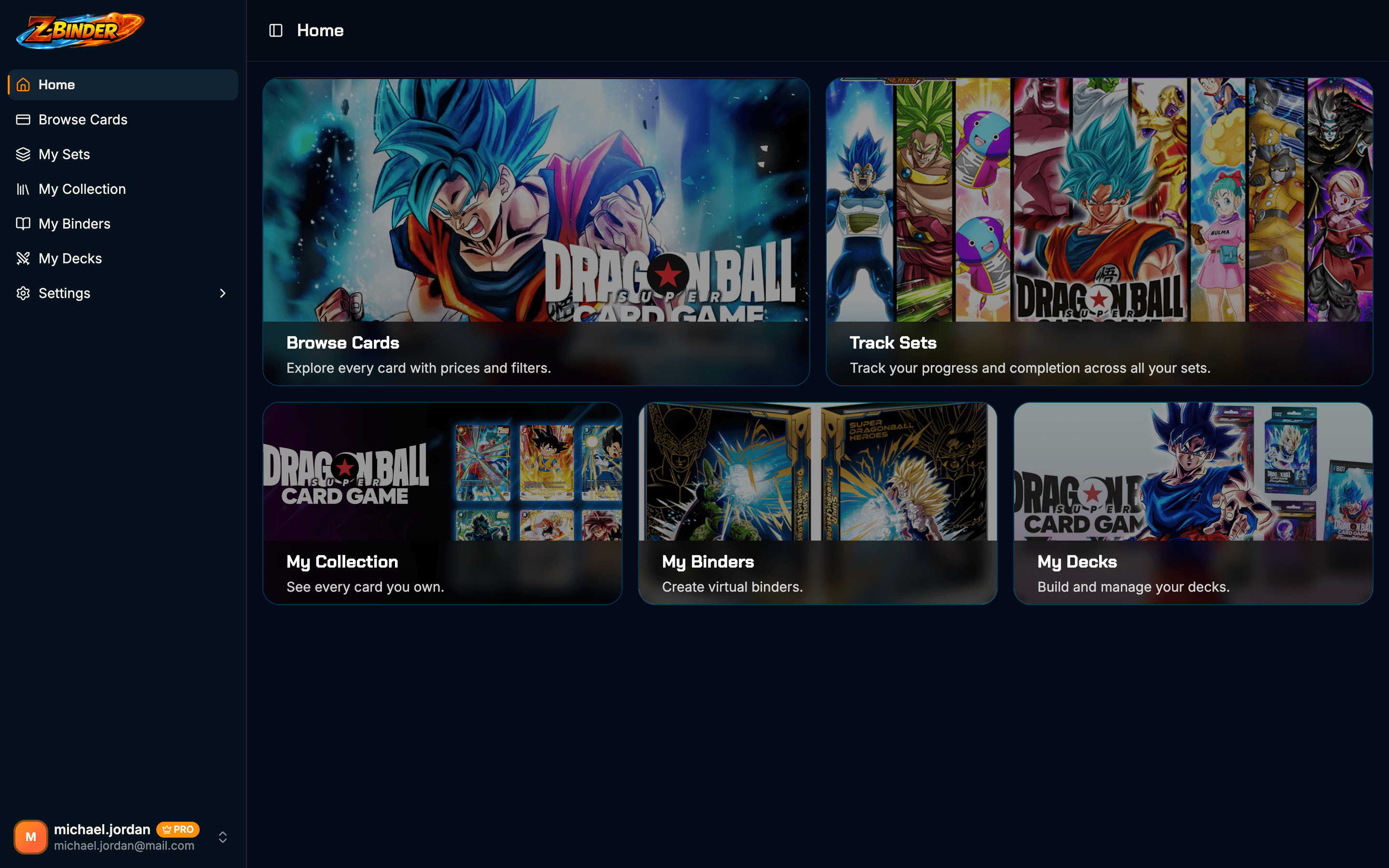 KiBinder app showing Dragon Ball Super set tracking with completion progress