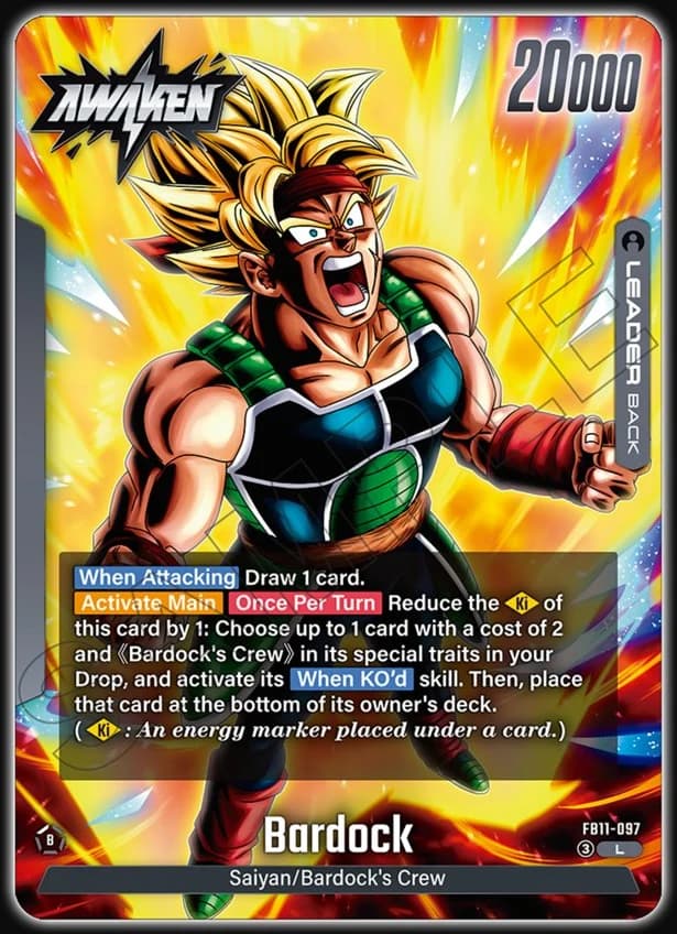 Bardock FB11-097 Black leader card, awakened side, Super Saiyan Bardock