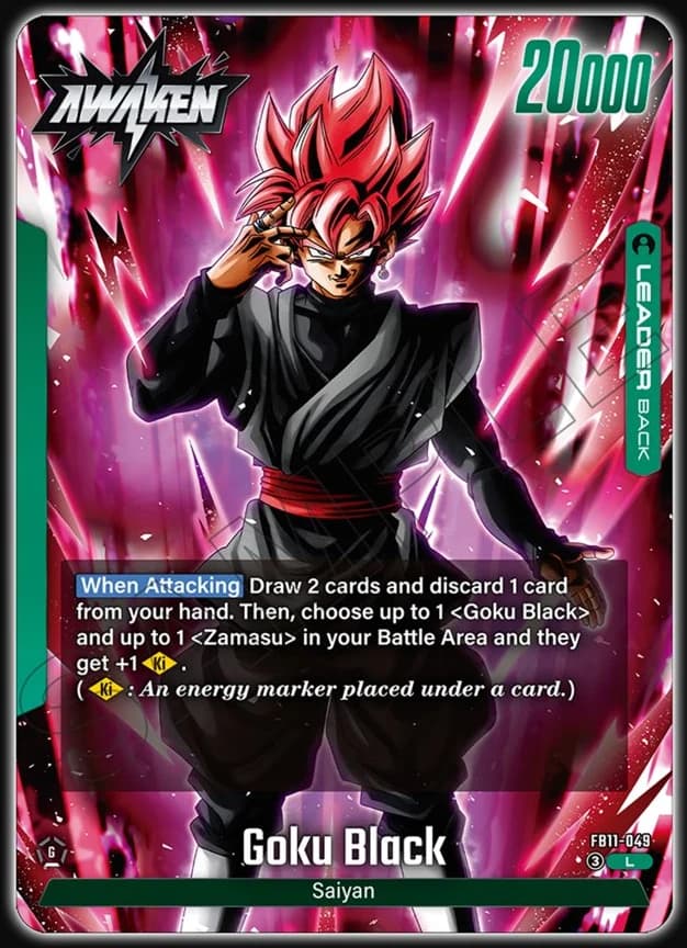 Goku Black FB11-049 Green leader card, awakened side, Super Saiyan Rosé
