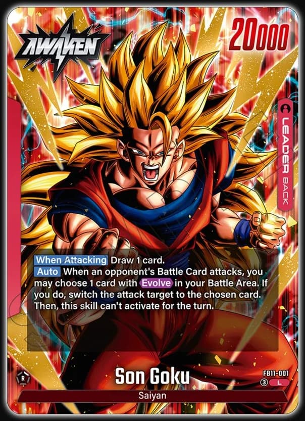 Son Goku FB11-001 Red leader card, awakened side, Super Saiyan 3