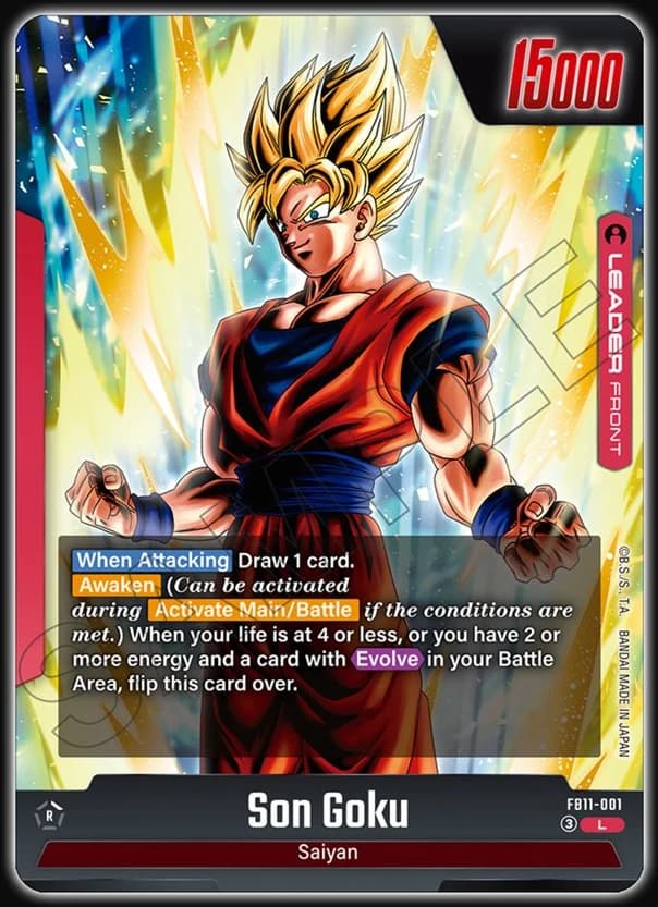 Son Goku FB11-001 Red leader card, front, Super Saiyan Goku