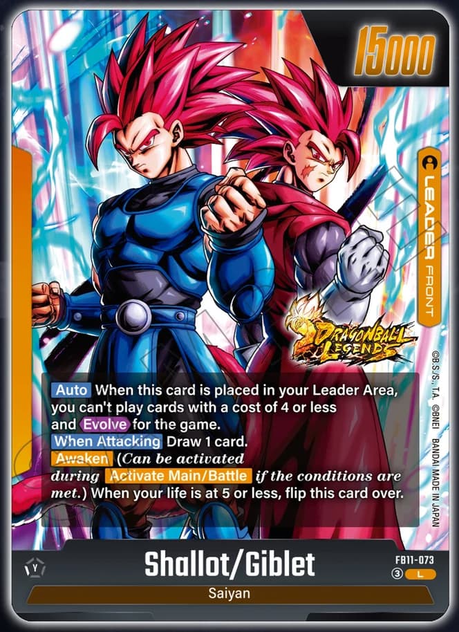 Shallot and Giblet FB11-073 Yellow leader card, front, Dragon Ball Legends collaboration