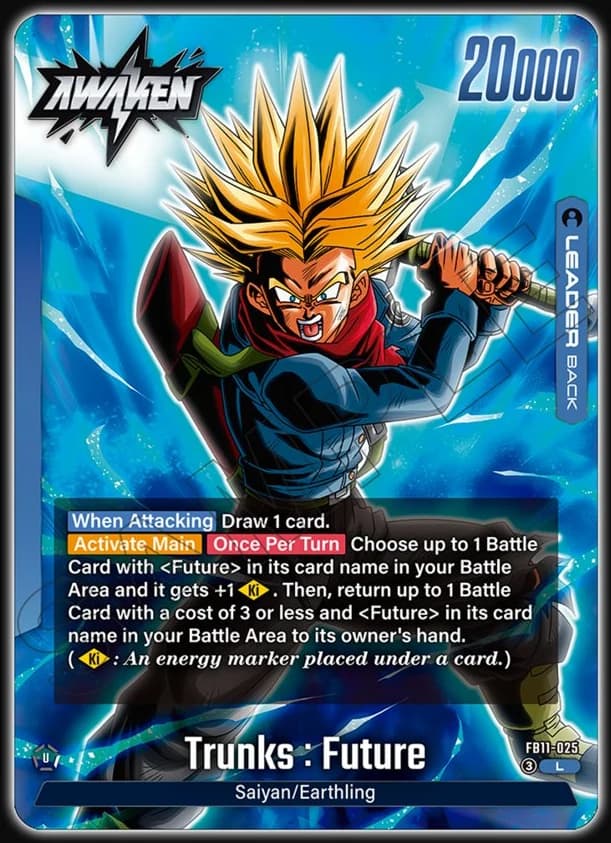 Trunks Future FB11-025 Blue leader card, awakened side with sword