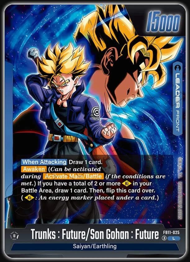 Trunks Future and Son Gohan Future FB11-025 Blue leader card, front